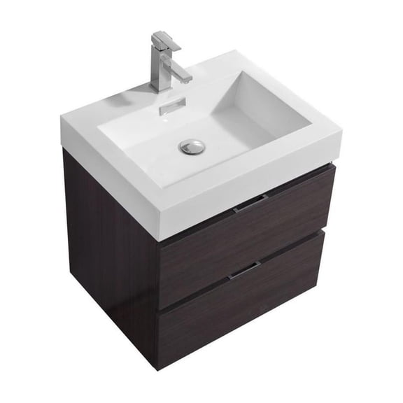 Kubebath Bliss 24" High Gloss Gray Oak Wall Mount Modern Bathroom Vanity