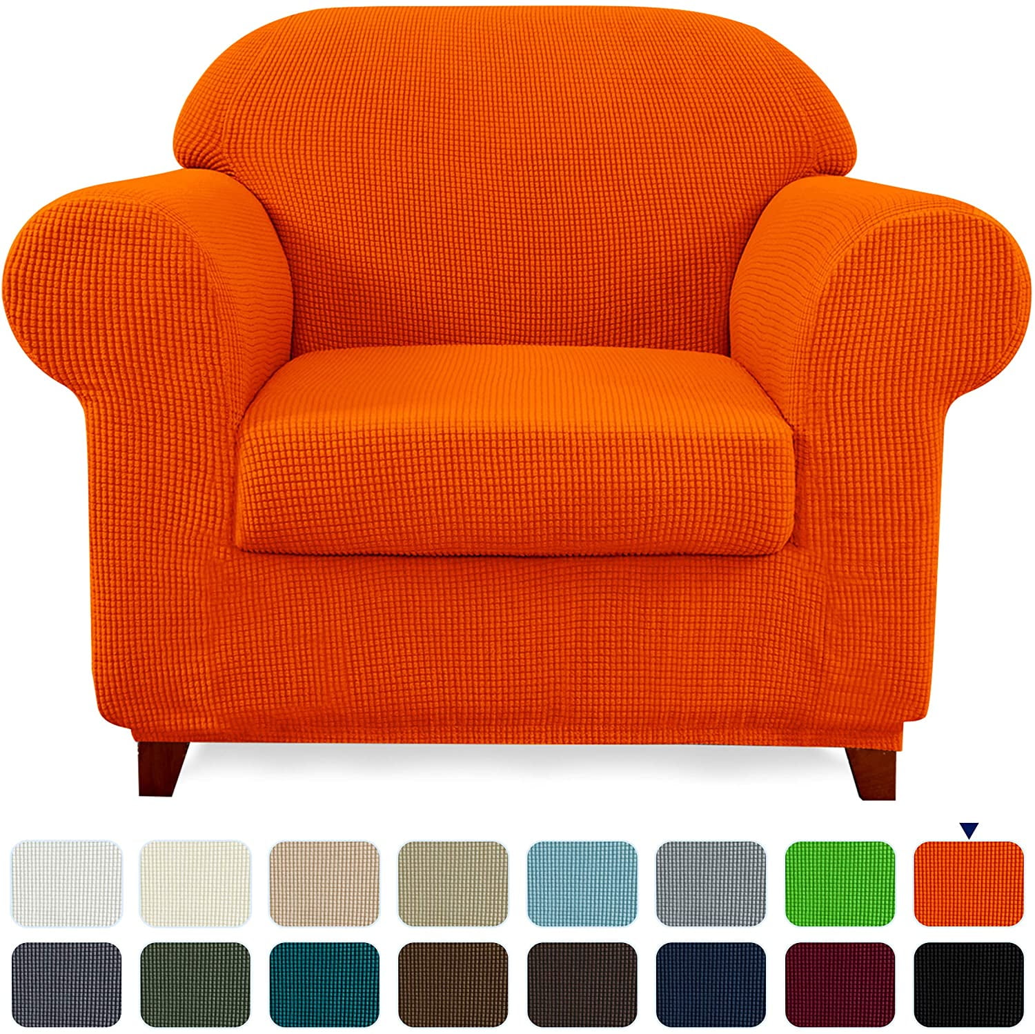 Subrtex 2Piece Jacquard Stretchy Washable Armchair Slipcover（Orange