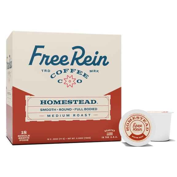 Free Rein Coffee Company Homestead Medium Roast, Coffee Pods, 18ct