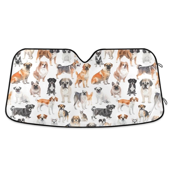 Dog Breeds Car Windshield Sun Shade Foldable Car Front Window Visor Heat and UV Protection 53x23.5