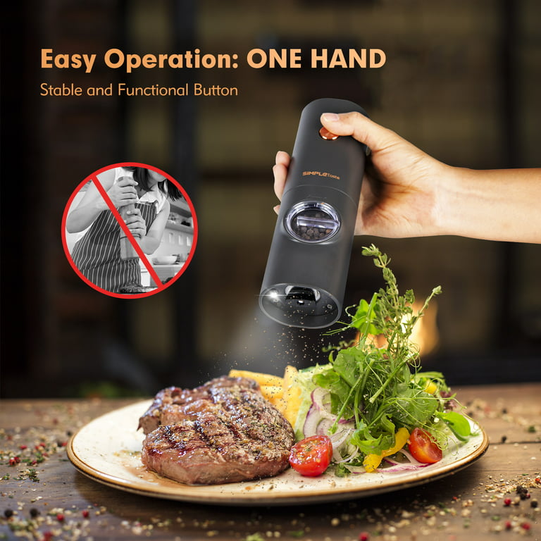 Tomeem Electric Salt and Pepper Grinder Set with LED Light & USB  Rechargeable One Hand Dual Electric Pepper Grinder