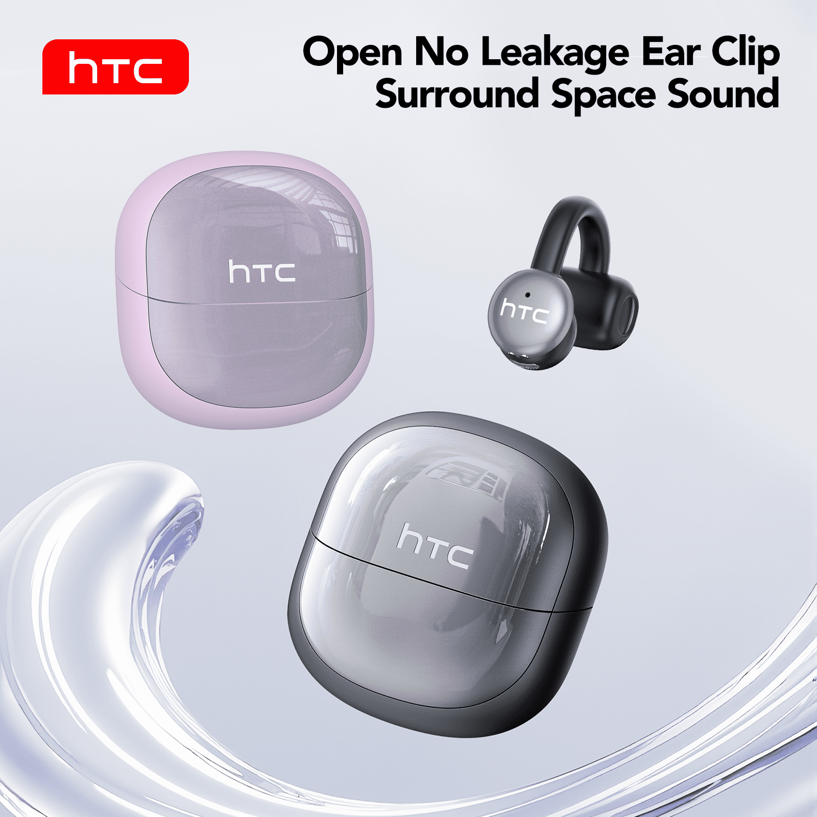 NE15 Clip-on Earbuds, AI Real-Time Translation Wireless, Open Ear Bluetooth 6.0, 130+ Languages, IPX5 Waterproof for Travel/Gym,Type-C Fast Charge, Black