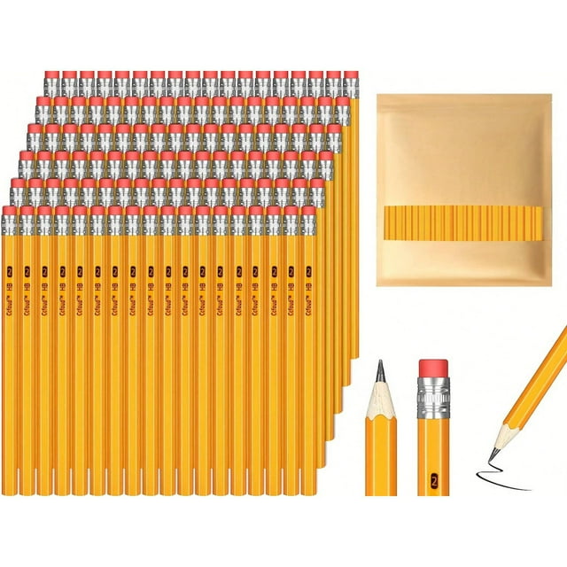 LNGOOR 50/100/150pcs Bulk Pencils With Eraser Top 2 HB Pencils For Writhing Drawing And Sketching Yellow Wood-Cased Pencils In Bulk For Office School Teacher And Classroom Supplies