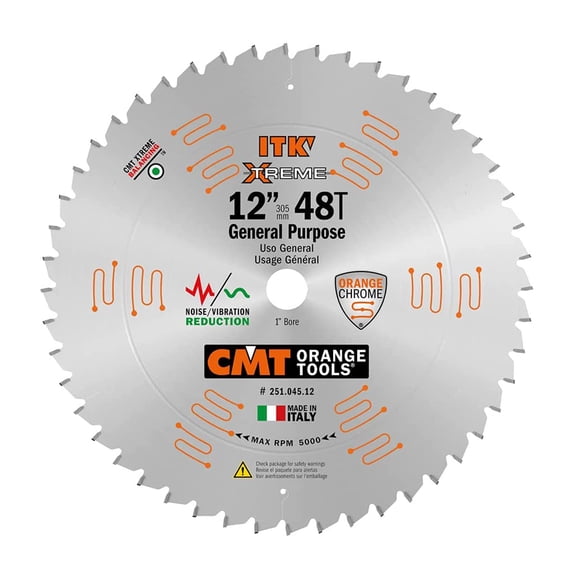 CMT USA 251.045.12 ITK Industrial 12 Inch 48 Tooth Fine Finish Saw Blade with 1 Inch Bore