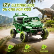 12V Ride On Cars for Kids, Kids Ride on Toys with Remote Control, Dinosaur Kids UTV Cars, 4 Wheel Suspension Electric Vehicle with Bluetooth, Music, LED, Ideal Gift for Boys Girls 2-4, Green