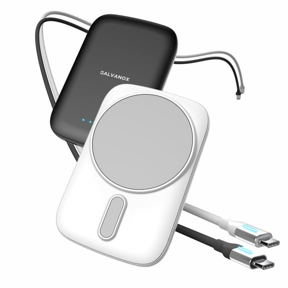 Galvanox Power Bank Compatible with MagSafe for iPhone (2 Pack) 5000mAh USB C Fast Charging Wireless Magnetic Battery Portable Charger with LED Light Indicator (Black/White)