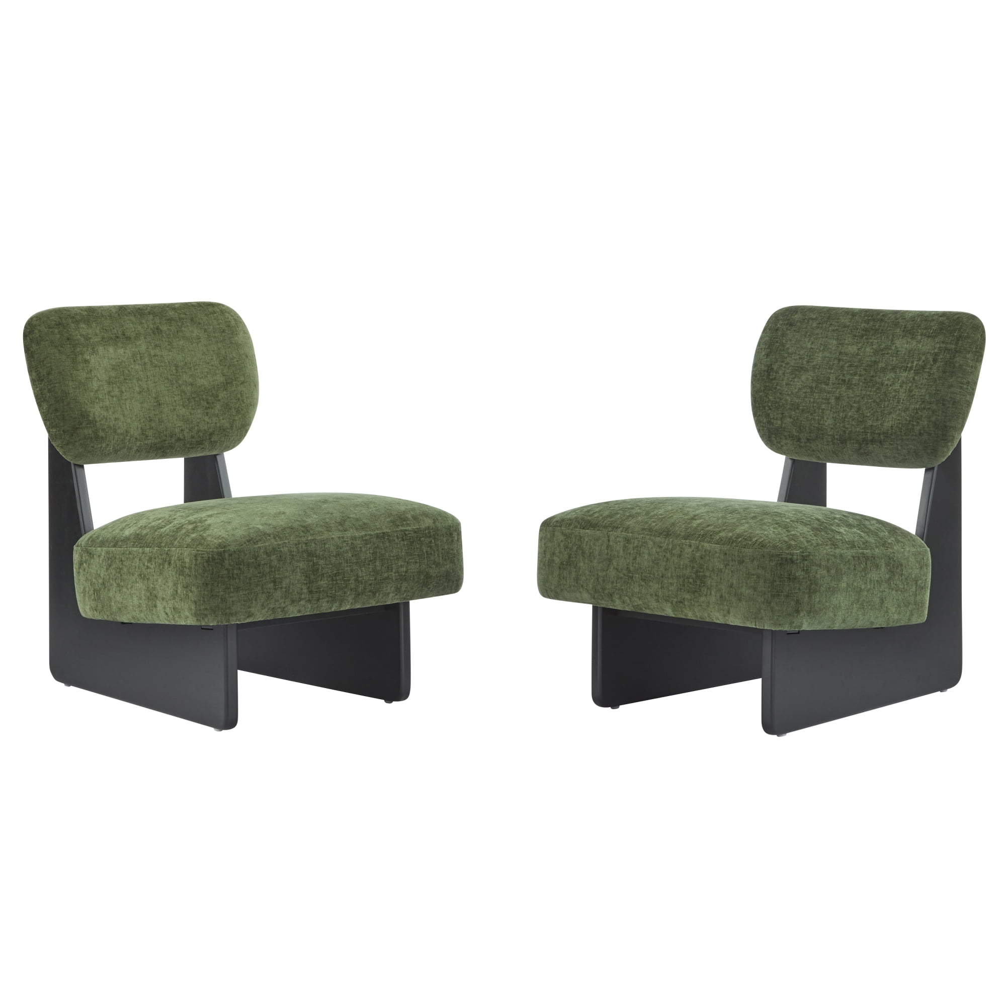 Leumius Set of 2 Modern Lounge Chair with Polyester Upholstery, Sturdy Wood Base With Walnut Finish, Minimalist and Stylish Accent Seating for Living Room Bedroom Office Black+Green