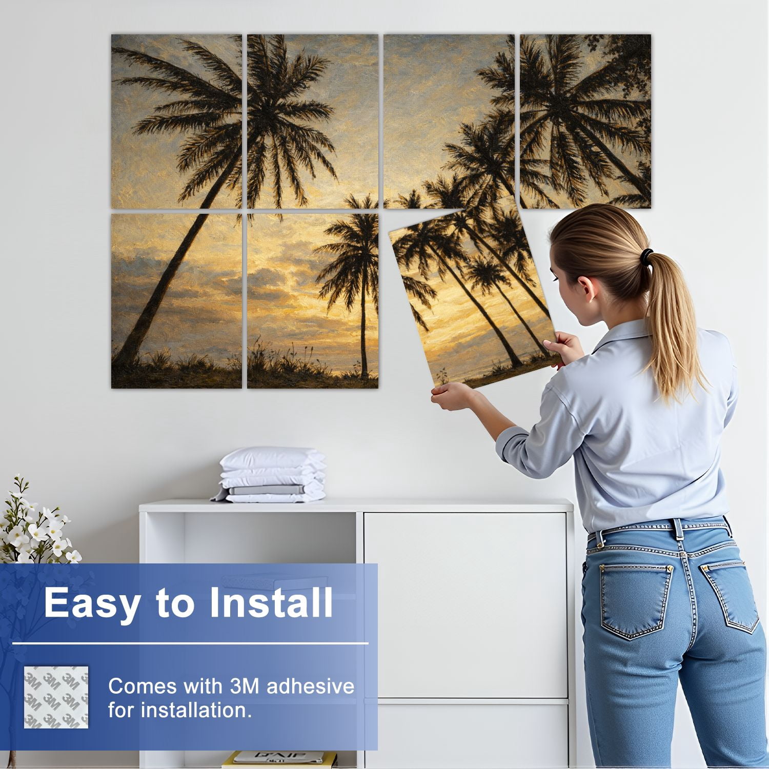 Rustic Farmhouse 8 Pack Art Acoustic Panels Sound Absorbing Black white photo palm trees Decorative Soundproof Wall Panels Self Adhesive for Nursery Game Room Bedroom 48"x32"