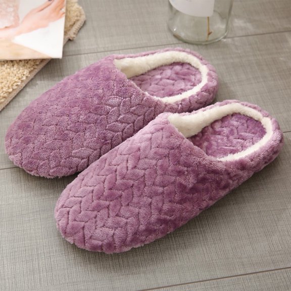 Weloille Soft Bottom Mute Home Indoor Slippers Couple Cloth Home Non-slip Slippers, Flocking Upper Warm Plush Cotton Slippers