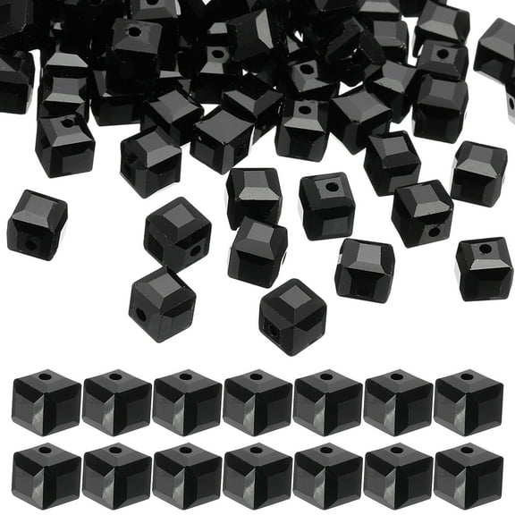 Uxcell 6mm Crystal Cube Beads, 100 Pcs Square Glass Beads Loose Spacer Beads, Black