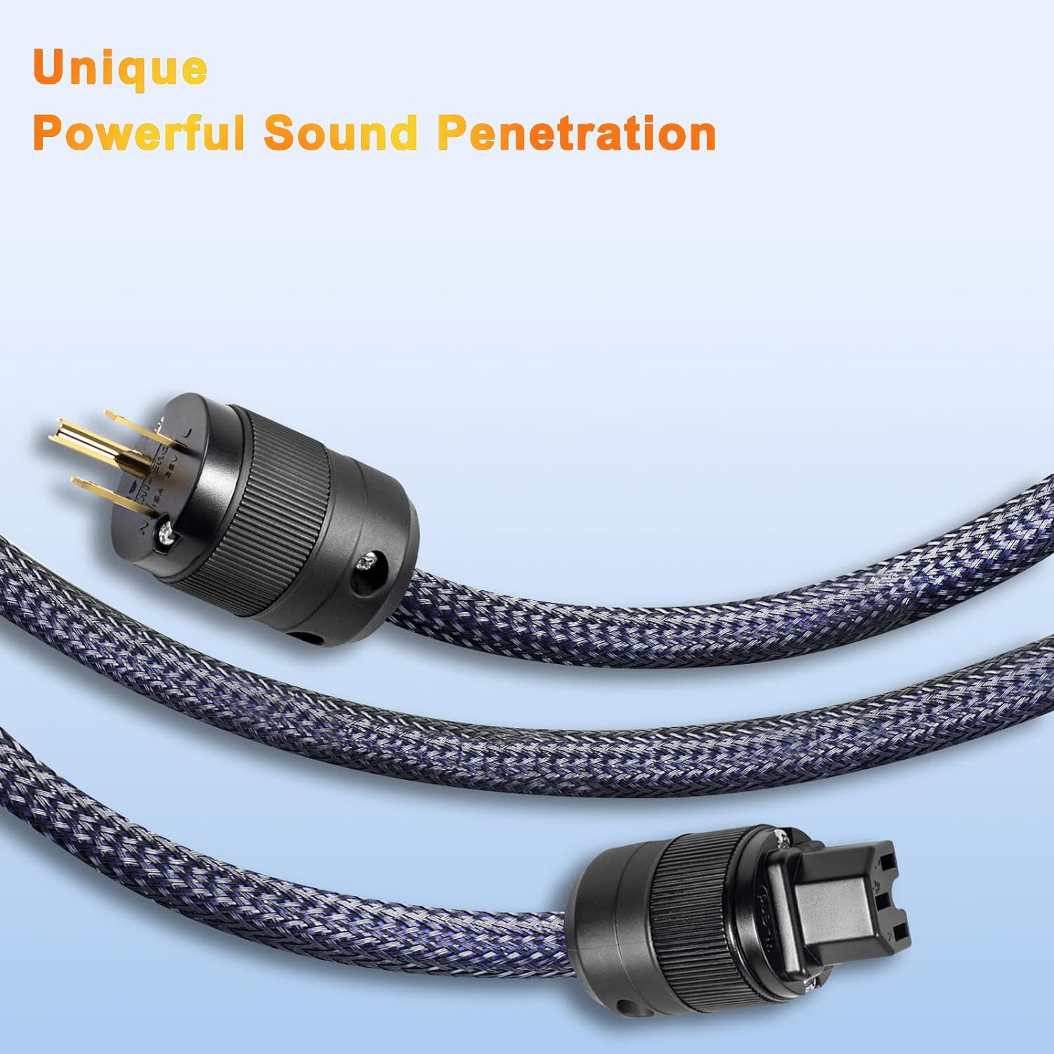 Meamaz 110v-240v 15A Audio Cable, Two Pole Ac Plug Cord, OD 17mm Copper Audiophile Hi Fi Wire, 24K Gold Plated US Plug for Speaker,3.28ft/1M
