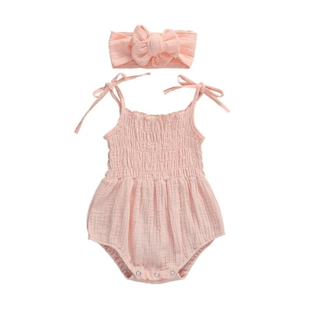 

Coduop Infant Baby Kid Girls Strappy Bodysuit Ruffled Jumpsuit Sunsuit Headband