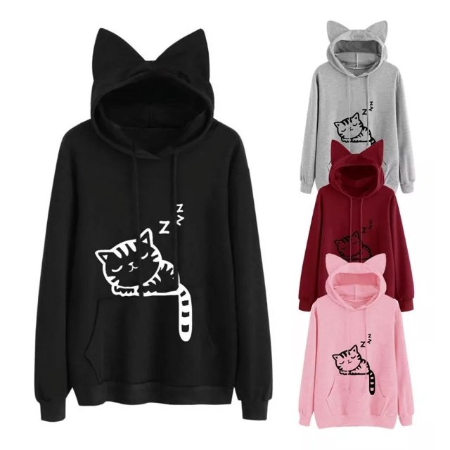 Orejas De Gato Lindo Ajuste Flojo Señoras Sudadera Caliente
