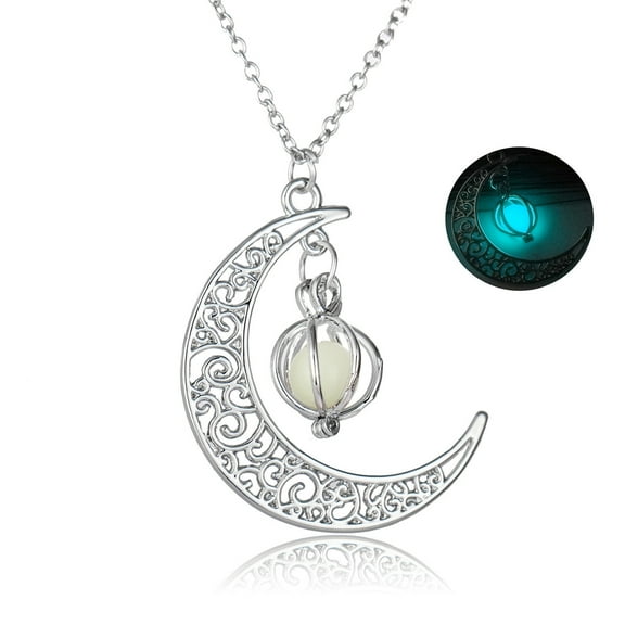Jierger Glow In The Dark Hollow Stone Pendant Crescent Moon Glow Necklace for Mothers Day Valentines Day Birthday Christmas Anniversary