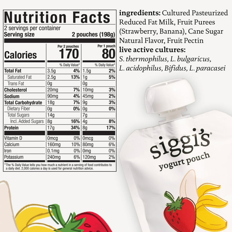 siggi's Reduced Fat Yogurt Pouches with Strawberry Banana 3.5 oz