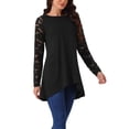 thumbnail image 4 of INSPIRE CHIC Women's Lace Long Sleeve Crewneck High Low Asymmetrical Hem Blouse M Black, 4 of 5