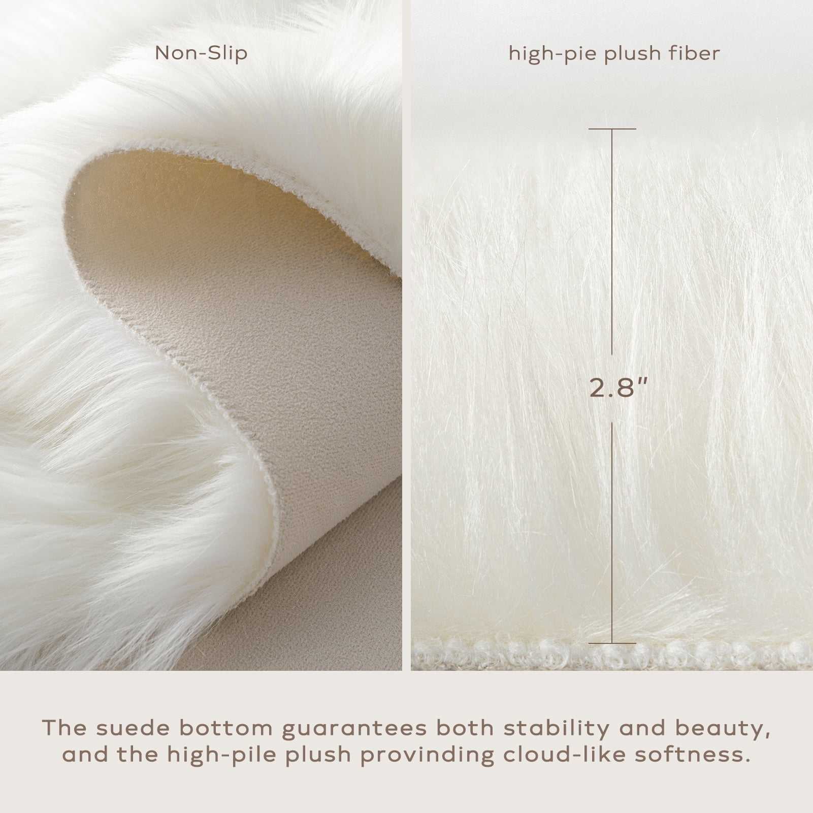 Phantoscope Faux Fur Area Rug, Fluffy White Shag Carpet, Ultra Soft Machine Washable Indoor Area Rug, 3' x 5', for Living Room, Bedroom, Nursery & Kids Room