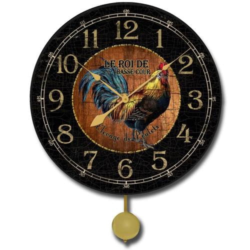 Black & Wood Rooster Silent Whisper Quiet Wall Clock, Available in 8 sizes, Most Sizes Ship 2