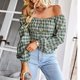 thumbnail image 3 of Tops a cuadros para mujer,Top corto a cuadros Puff Camisa a cuadros para mujer Blusa corta de manga larga fiel a su promesa, 3 of 6