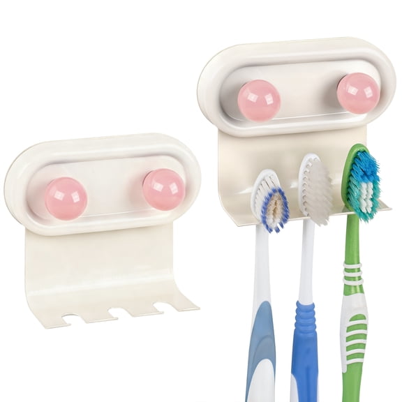 Linkidea 2 Pack Wall Mount Toothbrush Holder for Bathroom, 3 Slots Self Adhesive Iron Brush Hanger Compatible with Oral-B CrossAction, Colgate ExtraClean(Pink Dot)