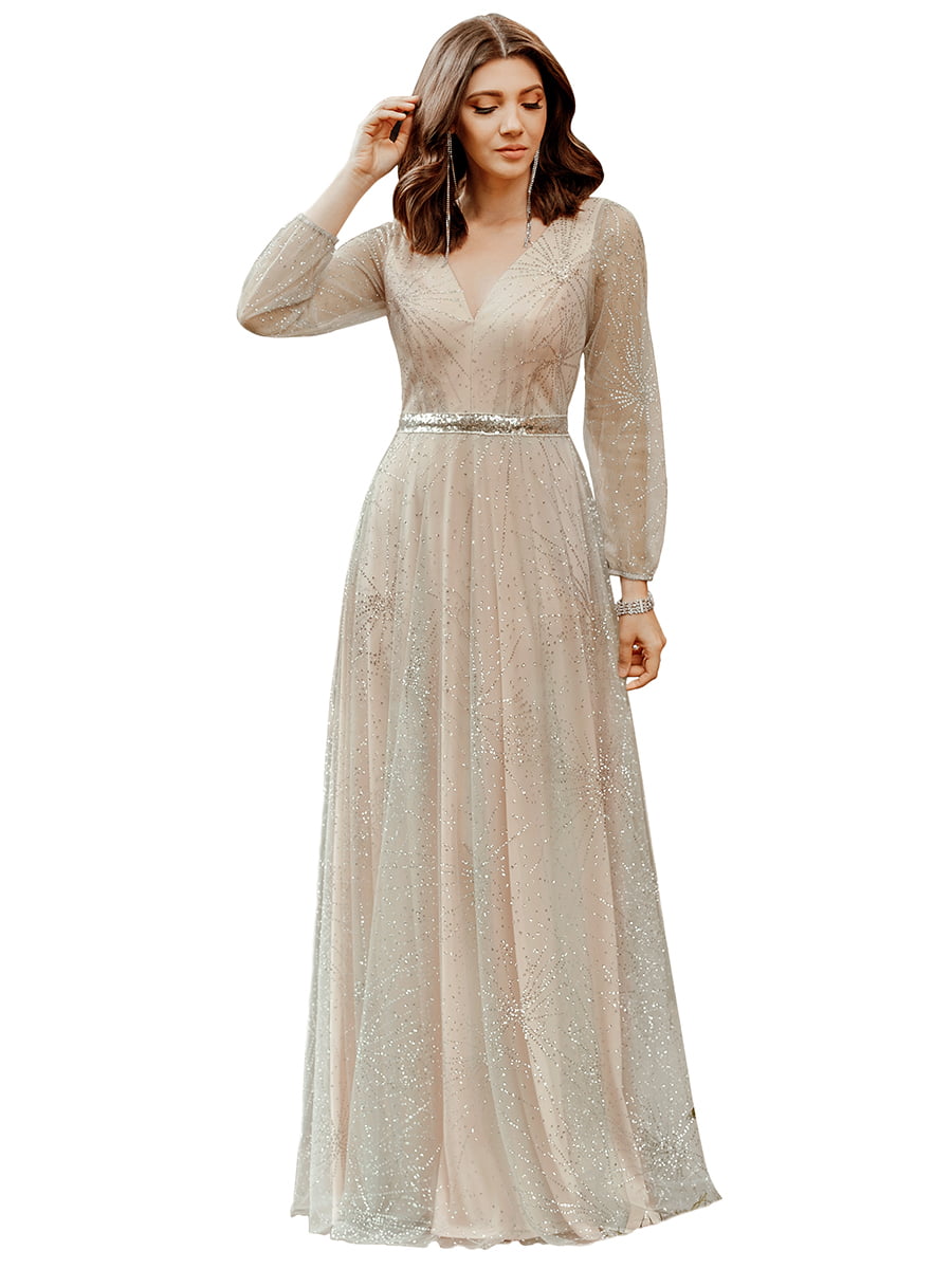 Ever-Pretty A-Line V-neck Bridesmaid Dress Long Sleeve Cocktail Ball Gown 00844