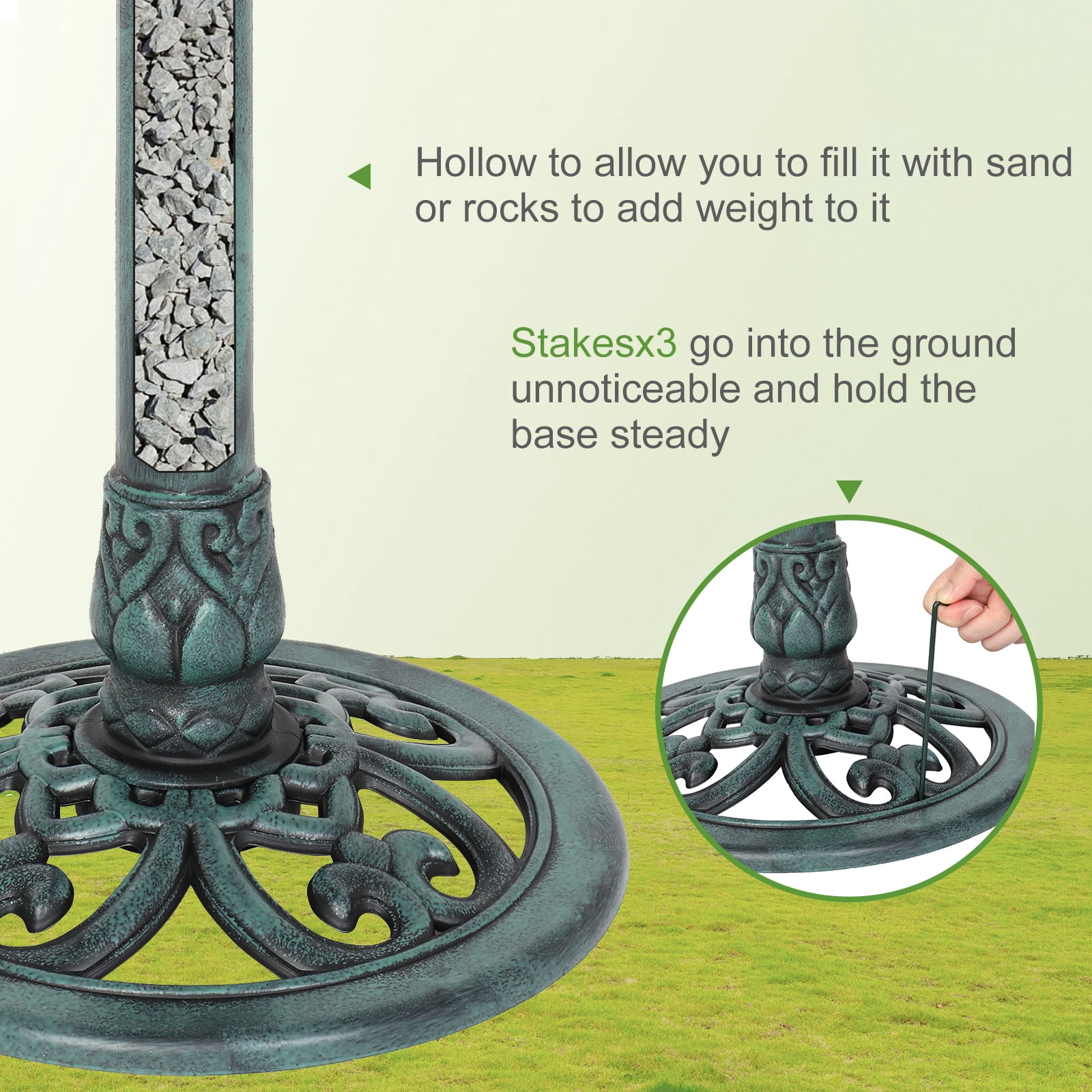 VINGLI Pedestal Bird Bath 28 Inch Antique Green Resin Birdbaths Vintage Garden Decor for Outdoor Lightweight