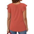 thumbnail image 3 of VOGRACE Womens Plus Size T Shirts Fashion Notched V Neck Flattering Ruffle Short Sleeve Floral Tops Orange Red 2XL, 3 of 6
