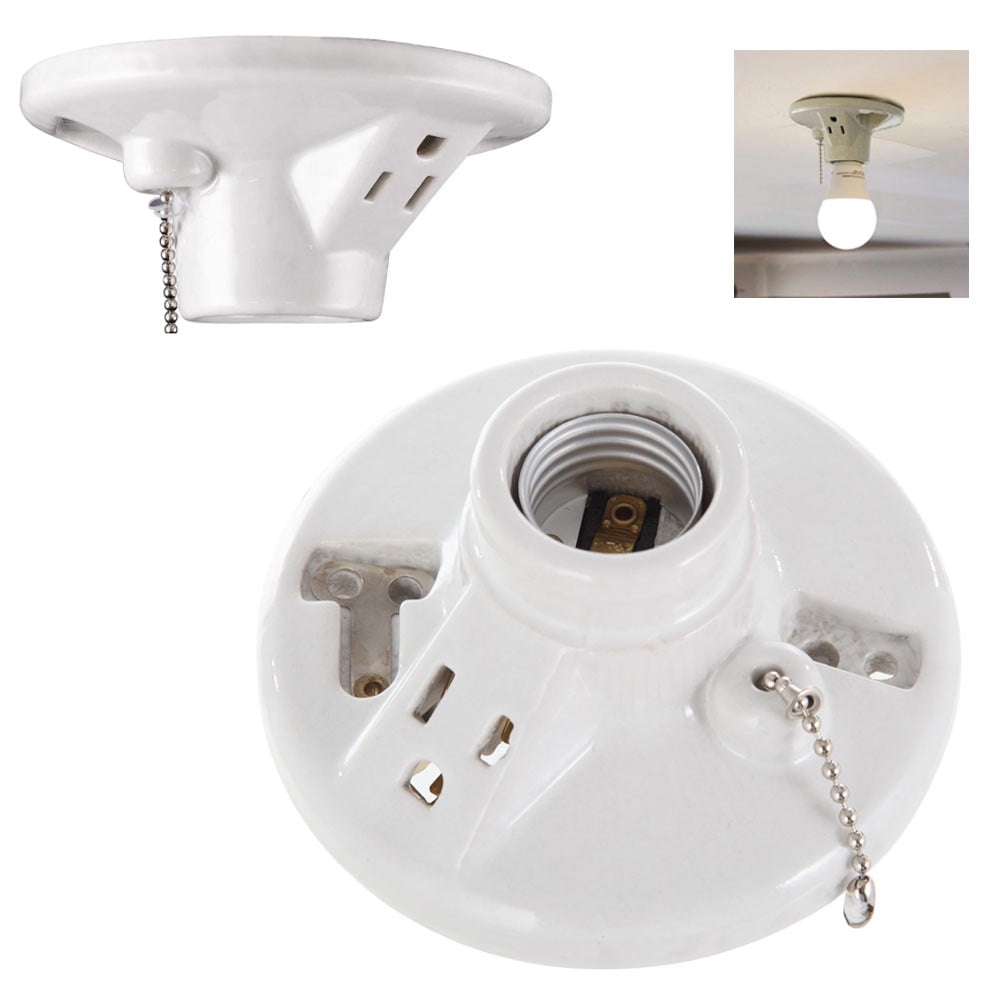 1 Porcelain Ceiling Lamp Holder With Pull Chain White Bulb Mount Light Fixture 