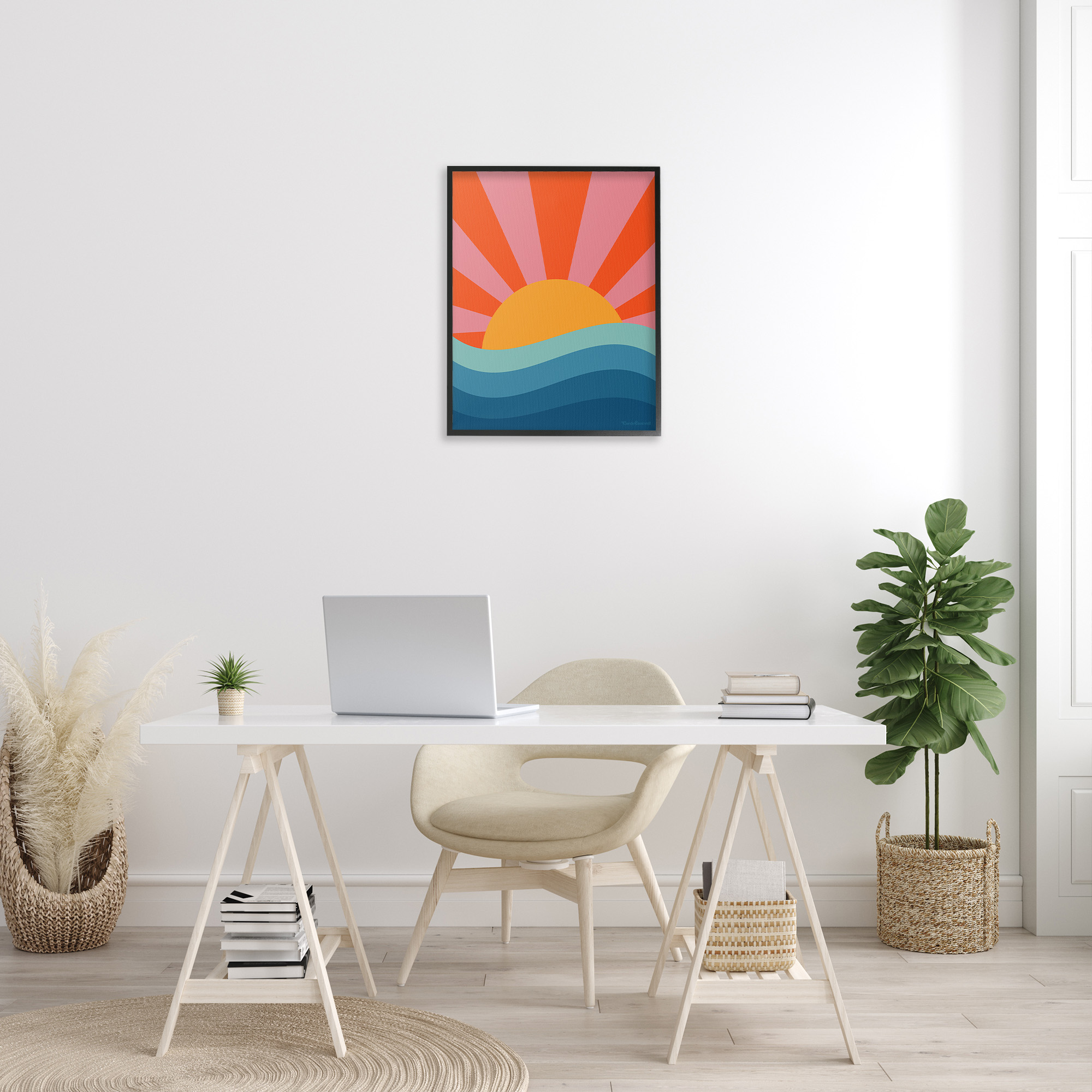 Stupell Industries Sun Rays on Sea Landscape Painting Black Framed Art Print Wall Art, 24 x 30