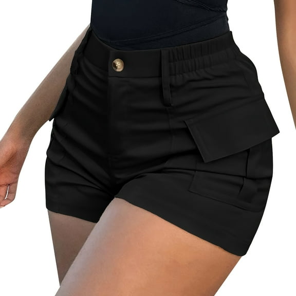 Cargo Shorts, Comdrip Women's High Waist Button Streetwear Cargo Shorts with Pockets Summer Shorts Women Black L