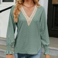 thumbnail image 2 of BLVB Women's Casual Lace V Neck T Shirts Dressy Lantern Long Sleeve Tops Loose Tunic Blouses Fall Clothes, 2 of 6