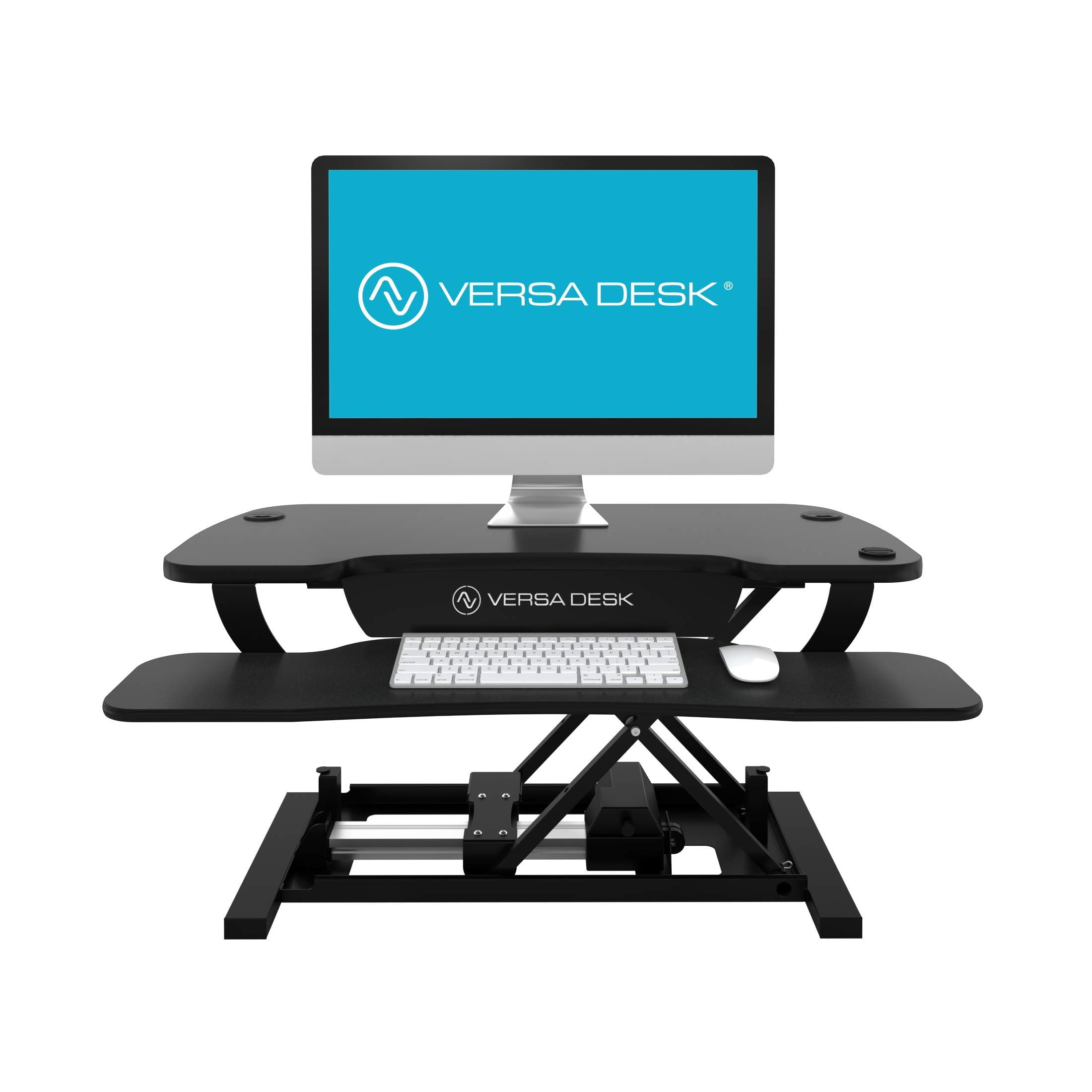 VersaDesk Power Pro Electric Standing Desk Converter - Mdf & Metal, Height Adjustable Sit-Stand Riser with Keyboard Tray, Push Button | Black, 36"x24"