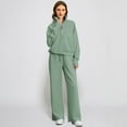 thumbnail image 5 of Huankd Two Piece Outfits Half Zip Sweatshirt Sweatsuit Lounge Sets for Women Matching Set Wide Leg Sweatpant Tracksuit Mint Green XL, 5 of 6