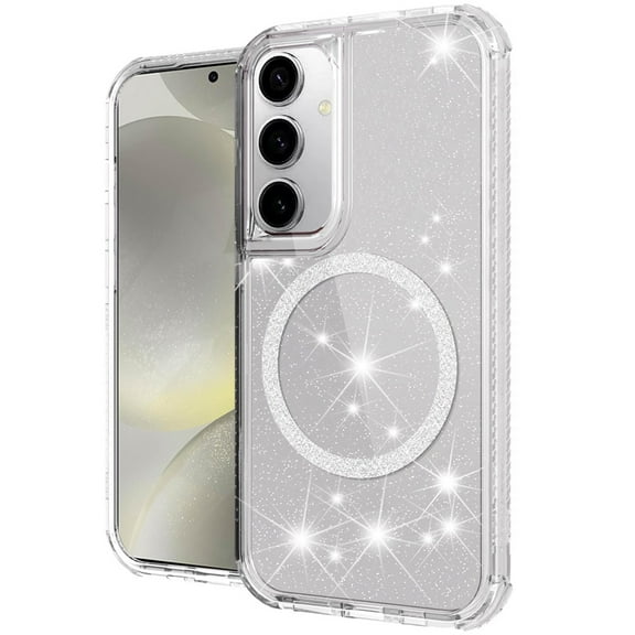 For Samsung Galaxy S25 /S24 Magnetic Circle Compatible with Magsafe, Bling Glitter Sparkle 3-in-1 Hybrid Shockproof TPU Bumper Cover, XPM Phone Case [Clear]