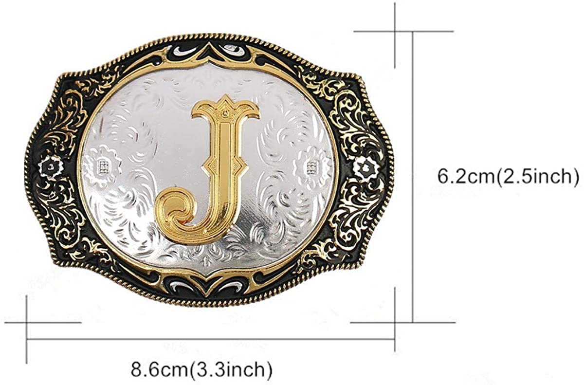 Western Cowboy Belt Buckle - Initial Letters A To Z - Gold-Tone, Floral Pattern, 1.5" Belt, Unisex