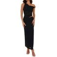 thumbnail image 3 of Conjunto de 2 Piezas de Falda para Mujer, Conjunto de Verano, Sin Mangas, Asimétrico, de , Top Corto, Faldas Largas. Negro L, 3 of 10