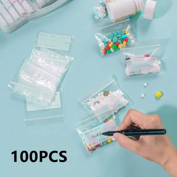 100pcs Pill Pouch Bags Zippered Pill Pouch Reusable Pill Bags Clear Pill Bag Self Sealing Medicine Organizer Storage Bags
