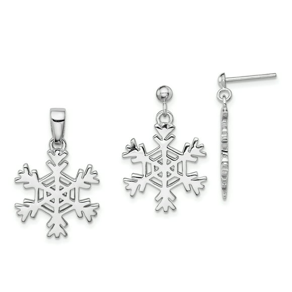 925 Sterling Silver Snowflake Earrings and Pendant Set