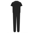 thumbnail image 5 of Penkiiy Womens Summer Cotton Linen 2 Piece Outfits Crewneck Half Sleeve Long Pants Jumpsuit Se XL Black, 5 of 6