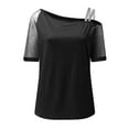 thumbnail image 4 of USSUMA Plus Womens Tops Dressy Casual Cold Shoulder Sequined Mesh Off the shoulder Women's Tunics Solid Color Basic Tee T Shirts for Women Short Sleeve Summer Blouses Trendy, 4 of 5