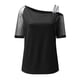 thumbnail image 4 of Ichuanyi Womens Swimsuits Clearance Women's Casual Blouse Solid T-shirt Mesh Off-the-shoulder Patchwork Short Sleeves Tops Ichuanyi Ichuanyi, 4 of 5