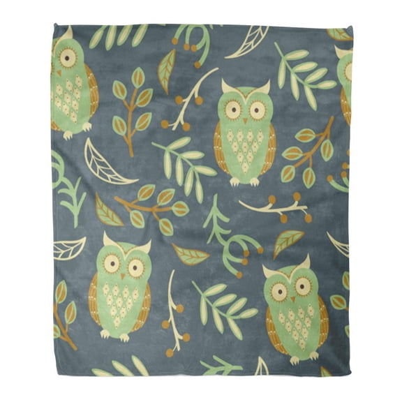 SIDONKU Throw Blanket 50x60 Inches Colorful Pattern Cute Owls Leaves Green Fall Abstract Warm Flannel Soft Blanket for Couch Sofa Bed