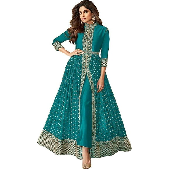 Ready to Wear Indian Designer Salwar Kameez Suits Pakistani Anarkali Gown Dress ( Sky Blue, L - 42 )