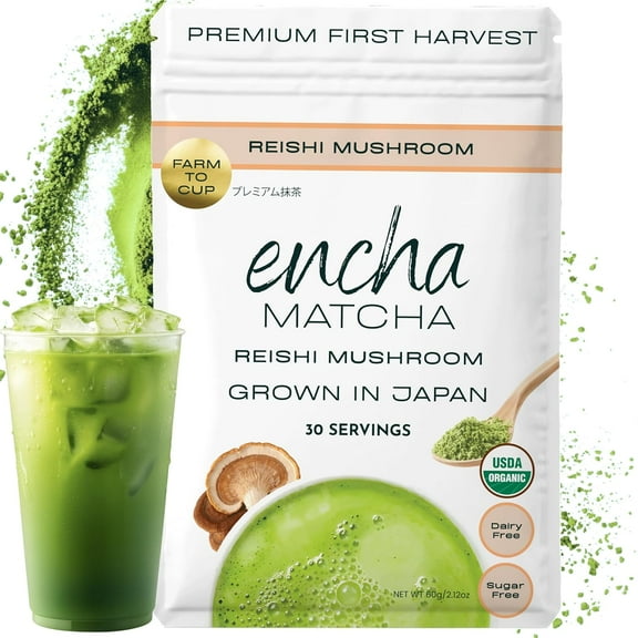 Encha Matcha Latte Powder - Reishi Mushroom Matcha Powder - First Harvest - Premium Japanese Macha - 60g / 2.12oz