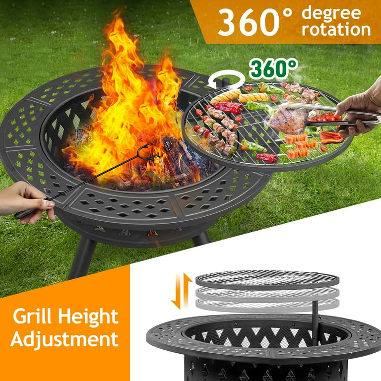 Ktaxon 22-Inch BBQ Grill Portable Wood Burning Fire Pits Iron Backyard Patio Garden Round Fire Pit Cooking Grill, Black Ktaxon 22-Inch BBQ Grill Portable Wood Burning Fire Pits Iron Backyard Patio Garden Round Fire Pit Cooking Grill, Black