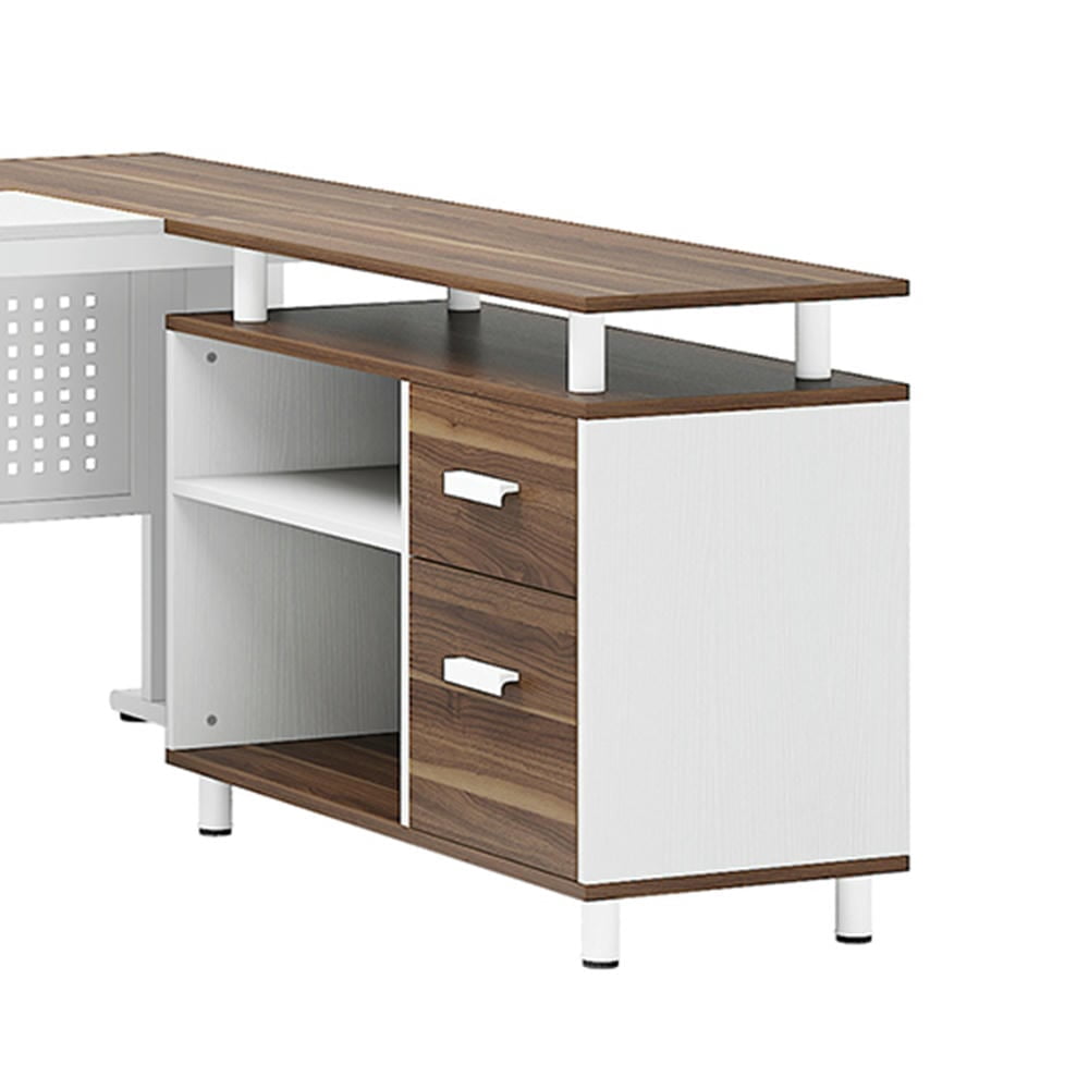 Barara King Home Office Desk, Computer Desk,Industrial L-Shaped Desk, 63" Computer Executive Desk with File Cabinet,Brown & White