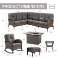 thumbnail image 2 of Opohoro 7-Piece Outdoor Wicker Patio Sectional Dining Set with 41" Fire Pit Table, Glider Chairs and Ottomans, Gray, 2 of 24