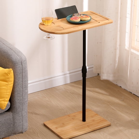 Adjustable Height C Table for Sofa | Can Be Used as Armrest or Snack Holder | Sturdy Bamboo Surface with Iron Weights | Ensures Smooth TV Viewing without Interruptions