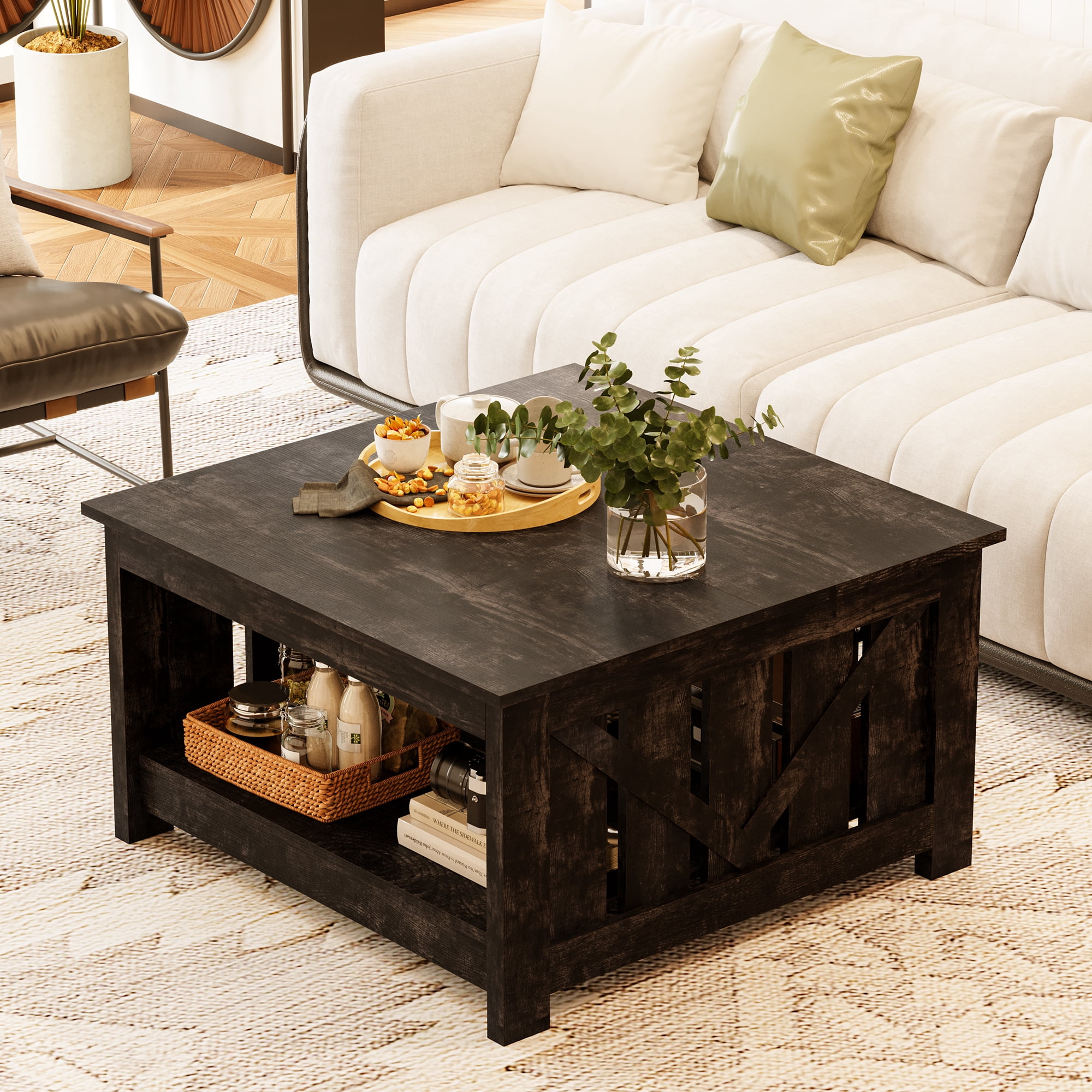 GUNAITO Lift Top Coffee Table with Storage Cabinet and 2 Compartments for Living Room, Black , 31.5''Hx31.5''W in