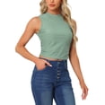 thumbnail image 4 of INSPIRE CHIC Summer Tank Top for Women's Sleeveless Mock Neck Slim Fit Side Ruched Eyelet Crop Tops, 4 of 5